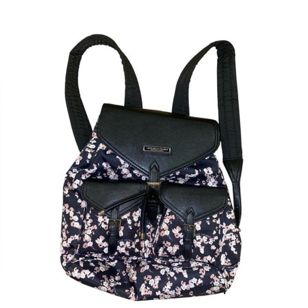 Brand new without tags Victoria’s Secret black and pink floral print backpack